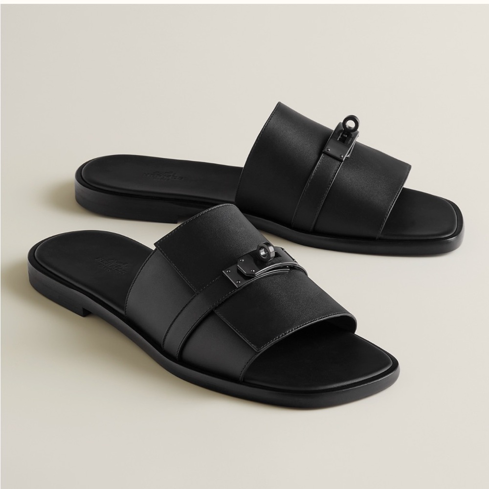 Hermes Men’s Gabriel Black Sandal Size 46 Size 12 / 12.5
